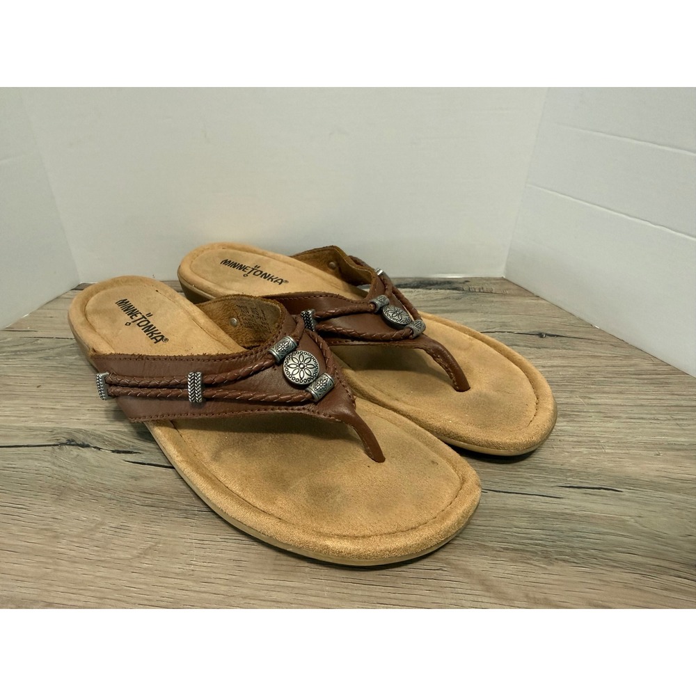 Minnetonka Womens SZ 9 70000 WIS Brown Leather Thong Sandal Casual